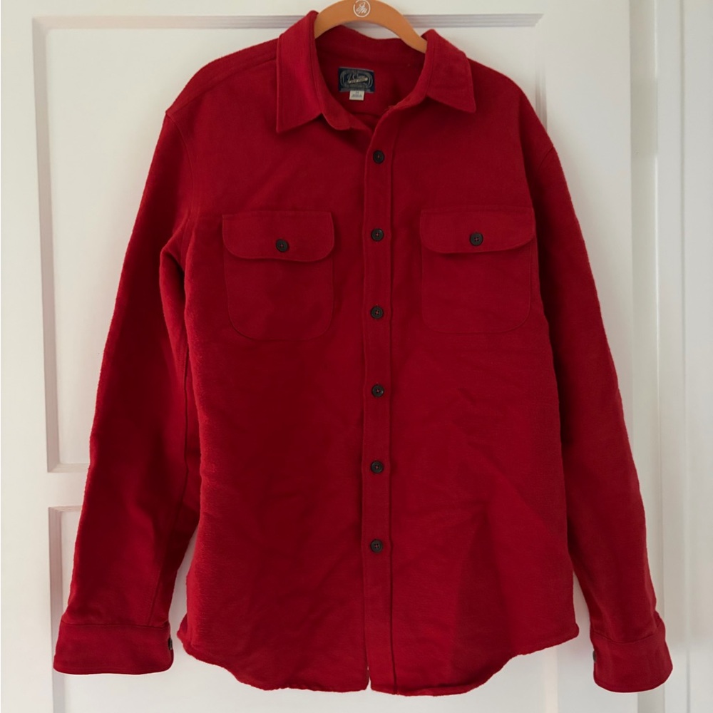 Wallace & Barnes J Crew Red Thick Flannel Long Sleeve Shirt Mens Size‎ Medium